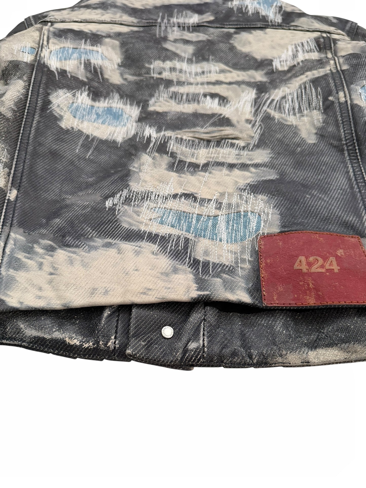 Distressed Leather (Denim Effect) Trucker Jacket