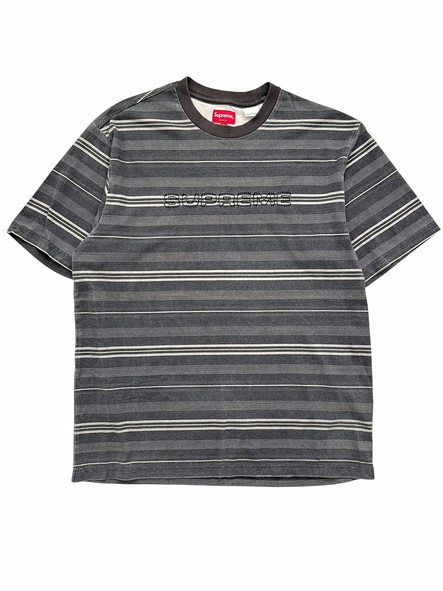 Grey Striped Cut Sew Embroidered Logo