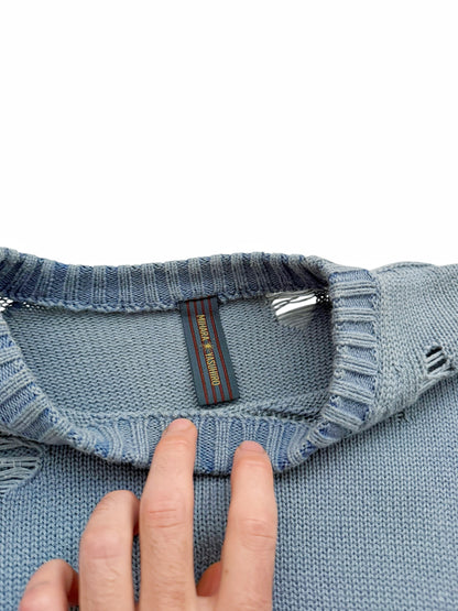 Distressed Fade Blue Sweater