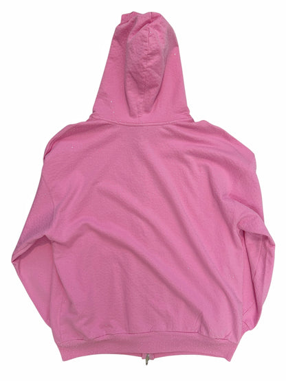 Strass Crystal Zip Hoodie Pink