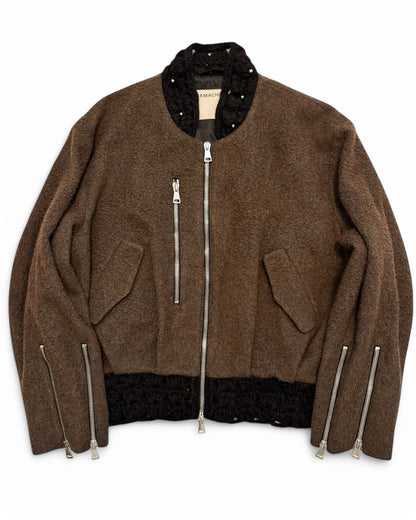 P Stone Wool Zipper Oversized Bomber Jacket