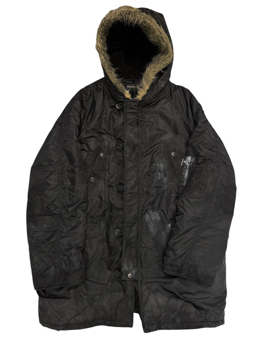 Graffiti Distressed Mud Fur Hood Parka