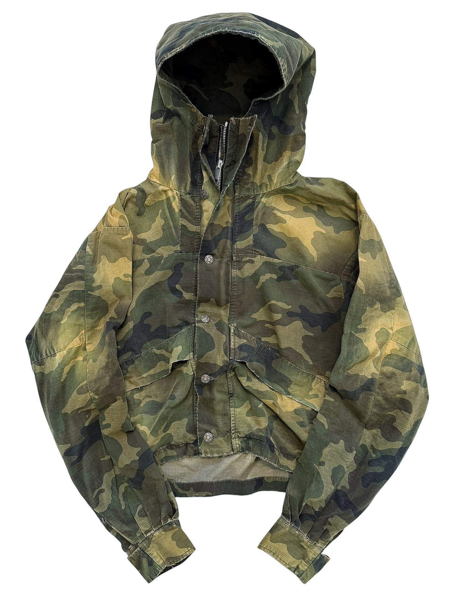 Distressed Cropped Camo Anorak Parka Jacket