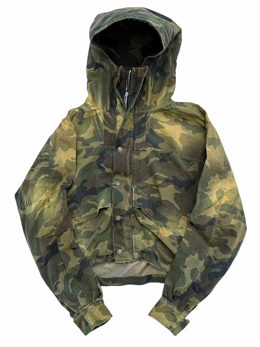 Distressed Cropped Camo Anorak Parka Jacket