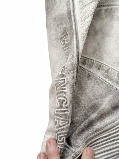 Mud Show White Leather Biker Pants