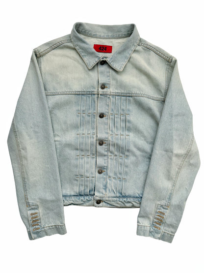 Denim Pleated Trucker Jacket