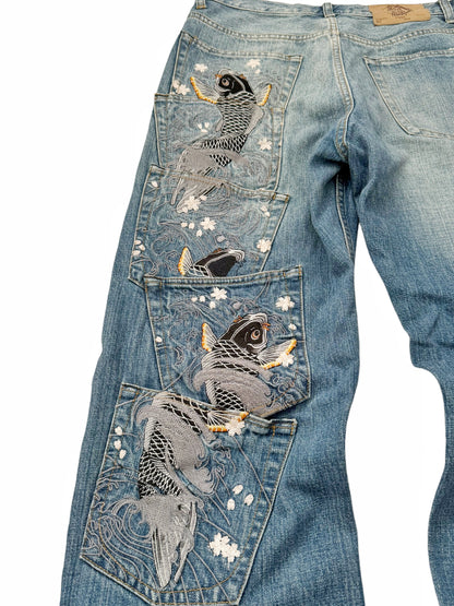 Koi Fish Multi-Pocket Denim