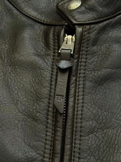 Cow Leather Cafe Jacket (Brownish Black)