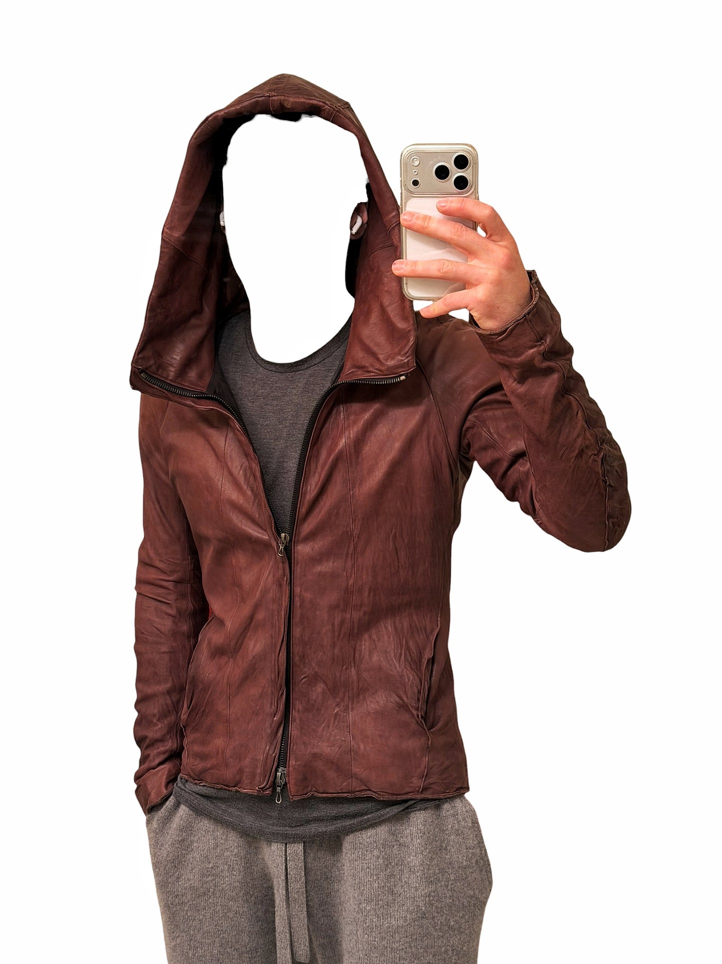 Oxblood Dye Sheepskin Hooded Leather Jacket