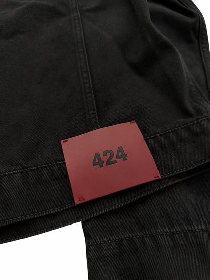 Faded Black Patch Denim Pleat Trucker Jacket