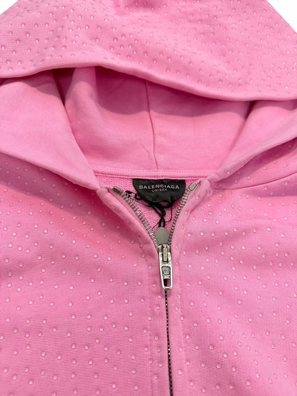 Strass Crystal Zip Hoodie Pink