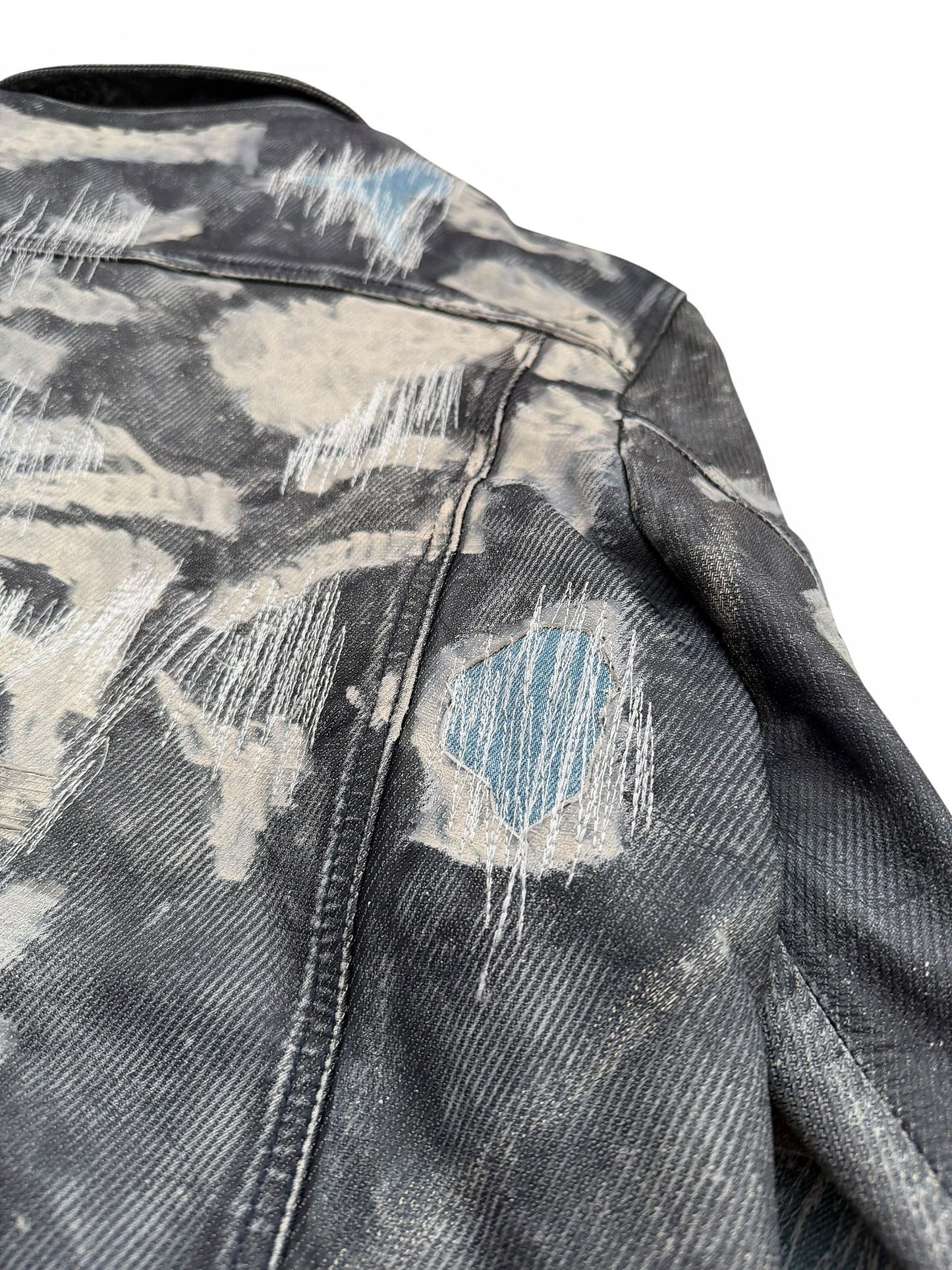 Distressed Leather (Denim Effect) Trucker Jacket
