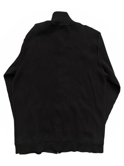 Ribbed Knit Zip Denim Embroidered