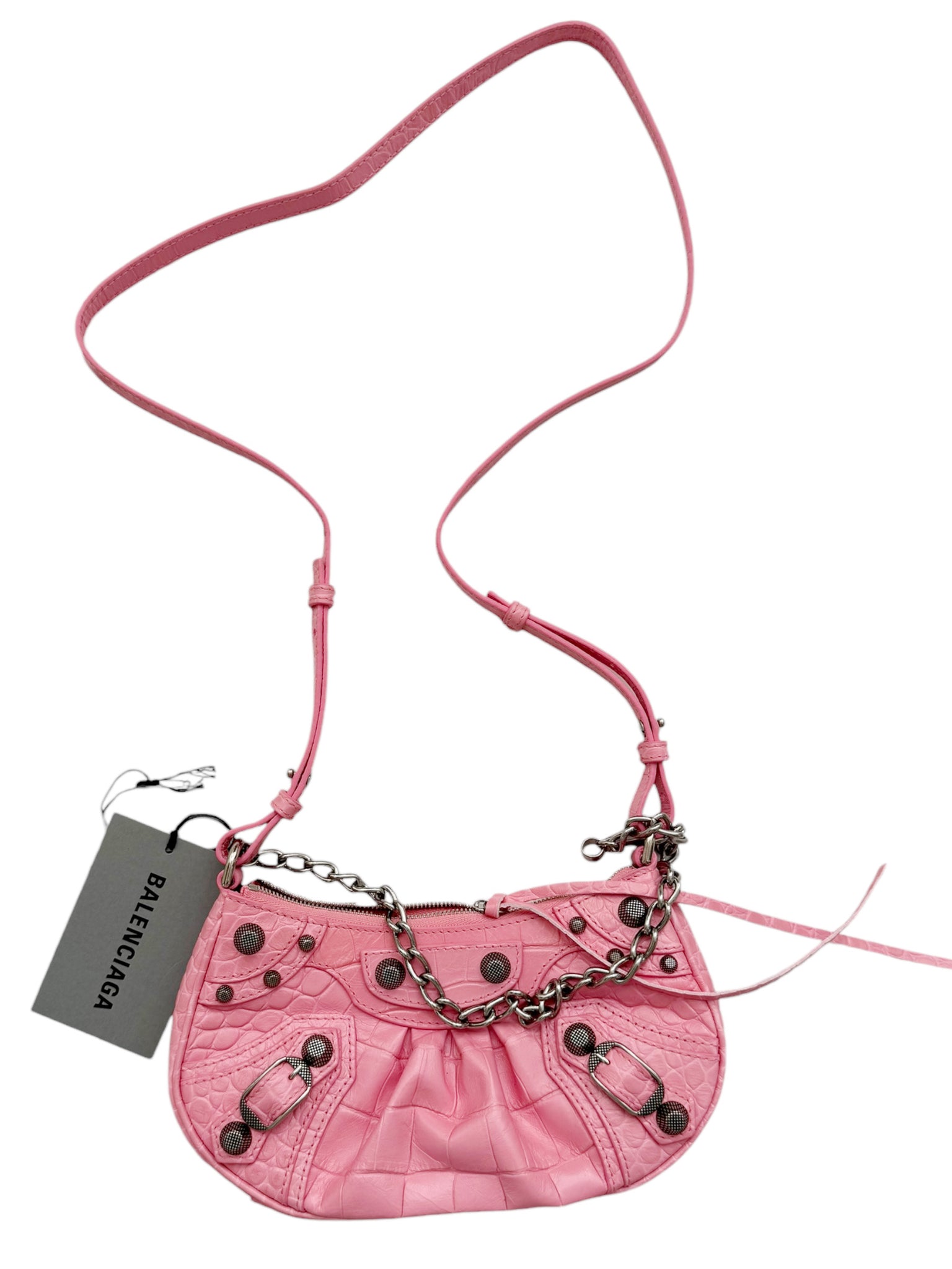 Croc Embossed Pink La Cagole Chain Bag