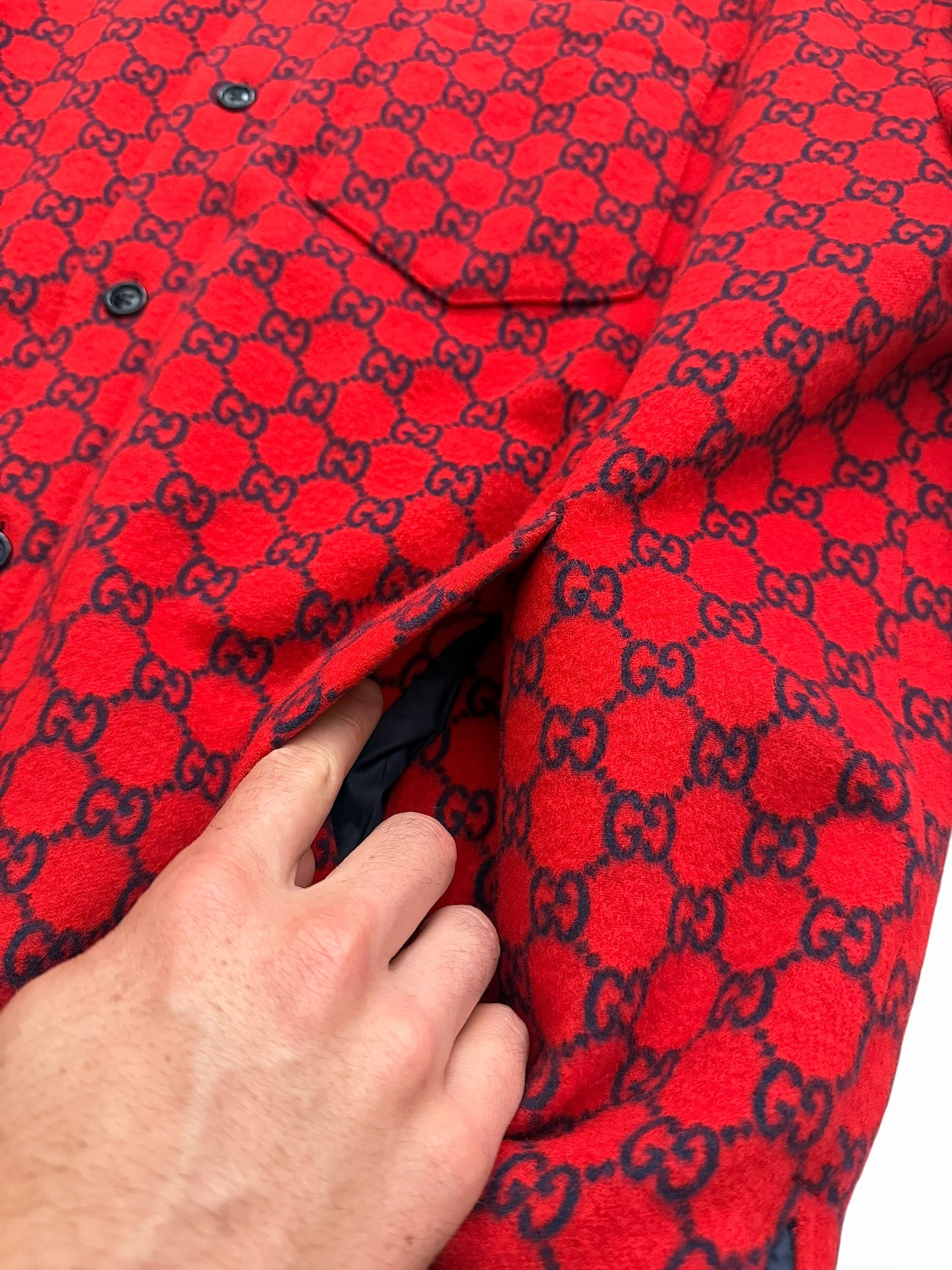 Red Wool Flannel Overshirt Padded Shirt