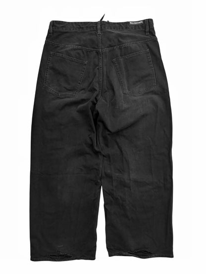 2024 Baggy Wide Leg Black Denim w Drawstring