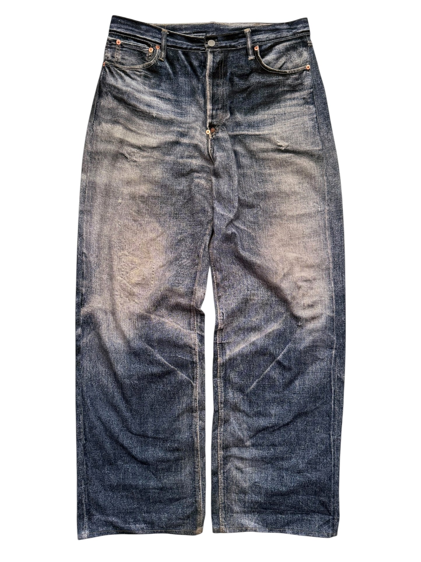 Trompe L’oeil Printed Baggy Belted Denim