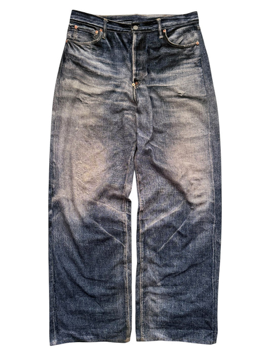 Trompe L’oeil Printed Baggy Belted Denim