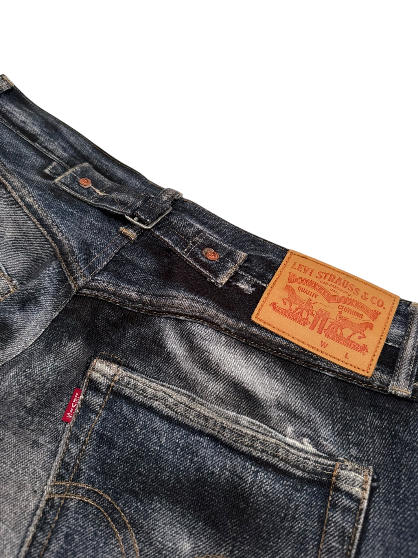 Trompe L’oeil Printed Baggy Belted Denim