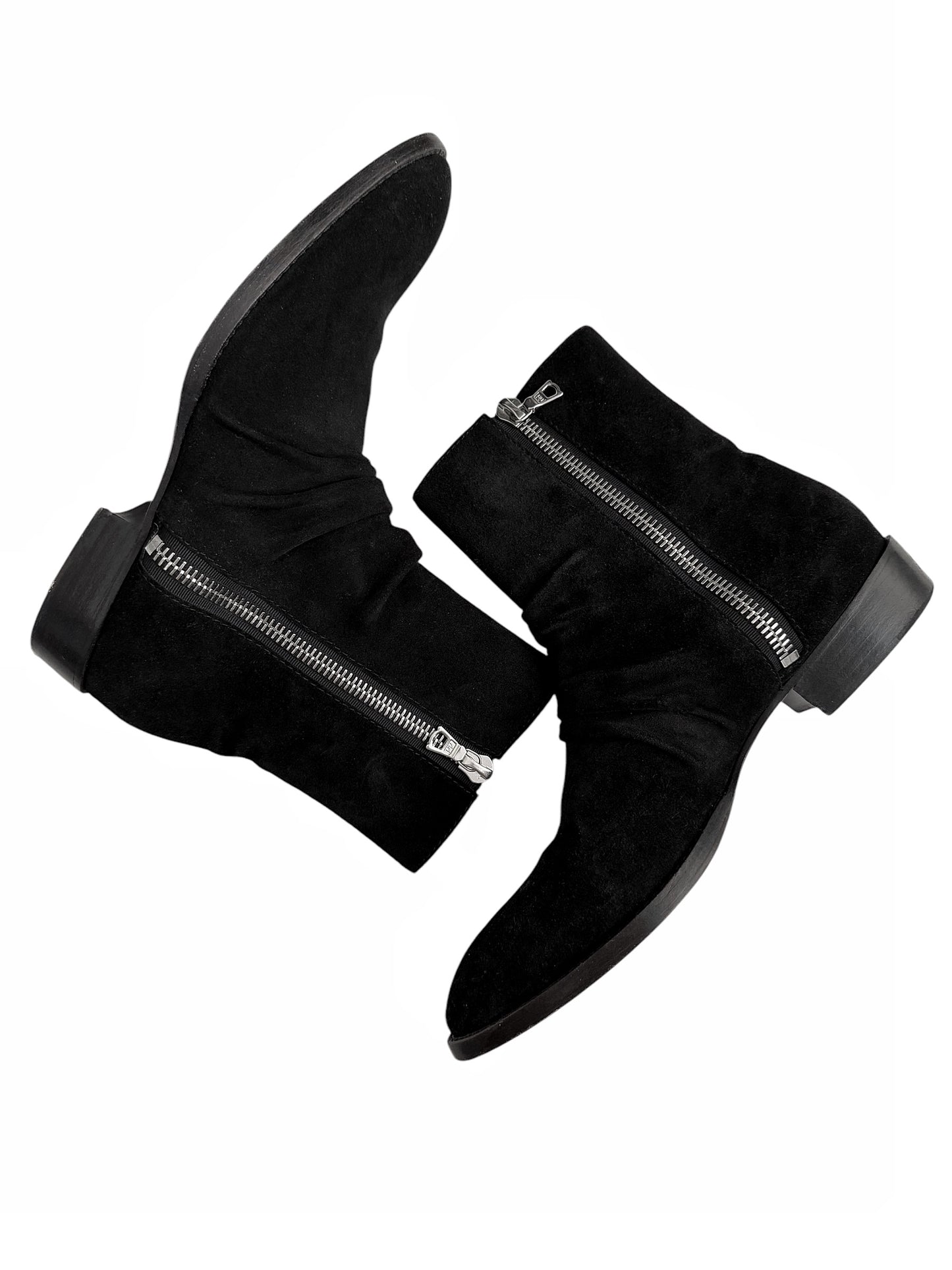 Zip Stacking Suede Black Boot