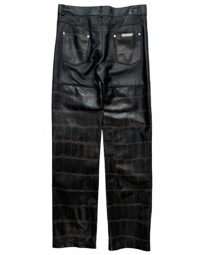 Hybrid Lambskin Leather Croc Embossed Trouser