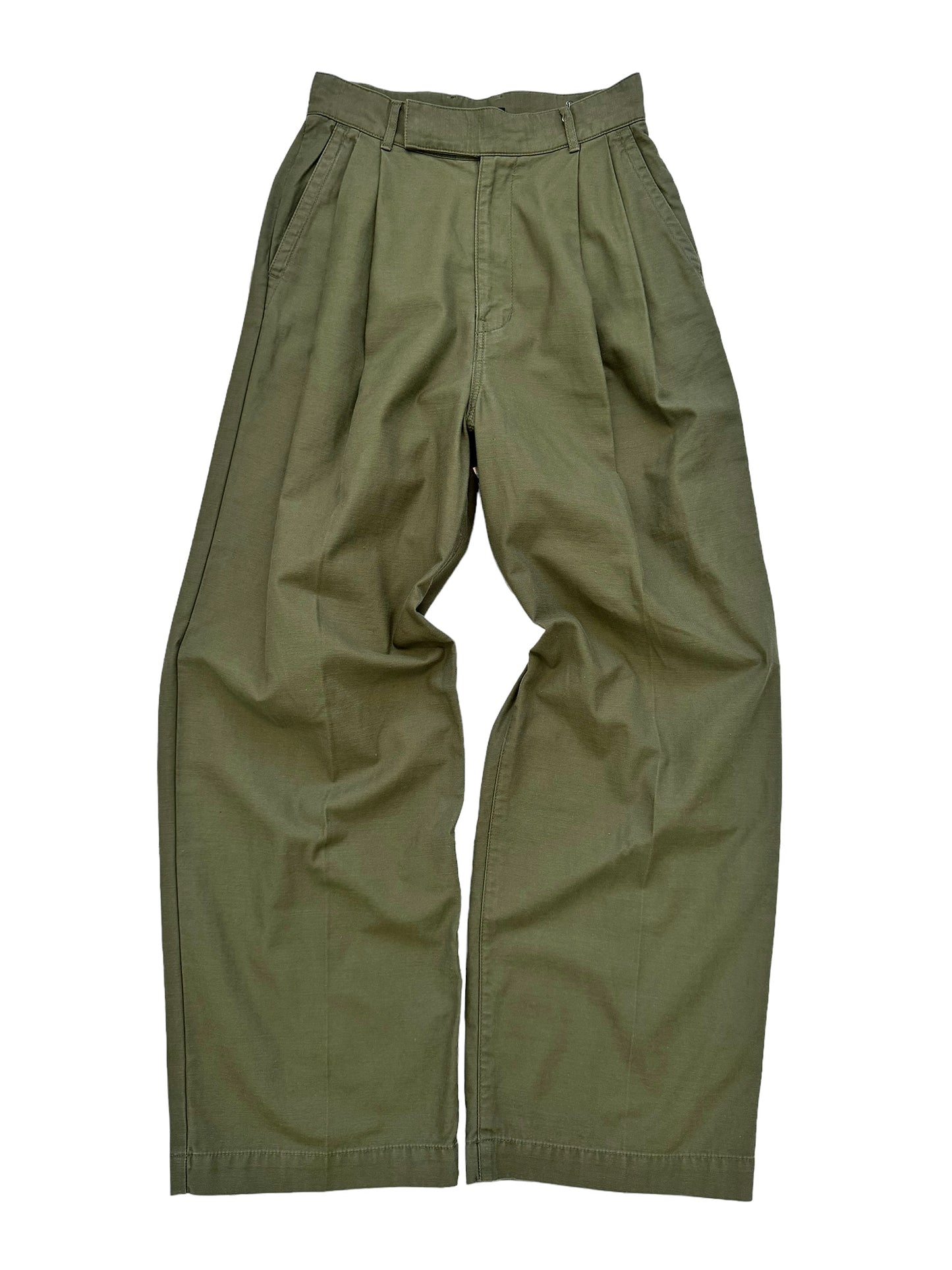 Pleated Baggy Olive Officer Pants