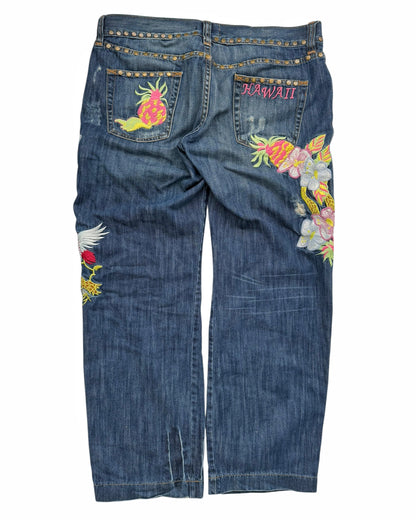 Hawaii Aloha Embroidered Stud Denim