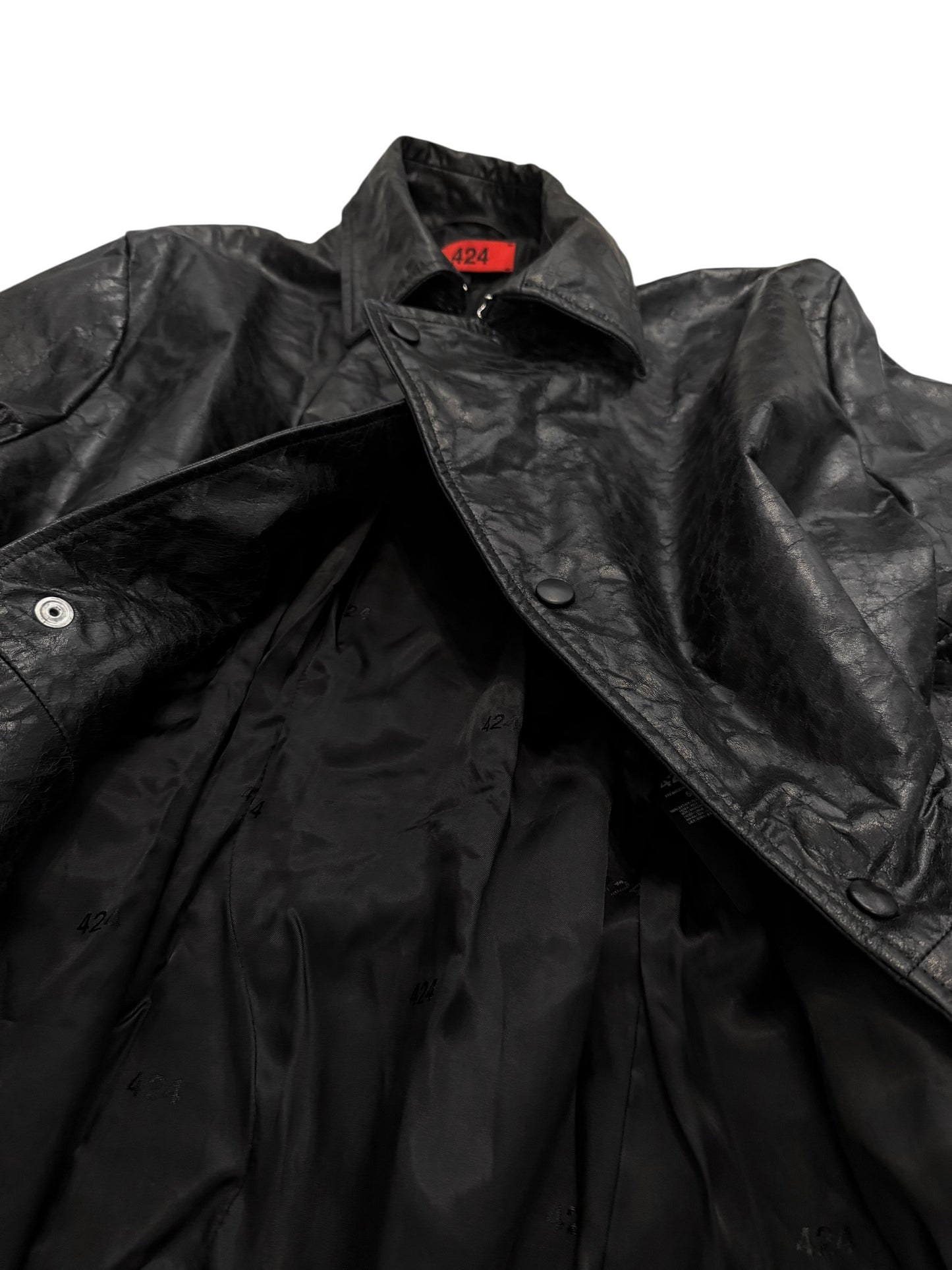 2024 Paper Effect Distressed Leather Trench Coat