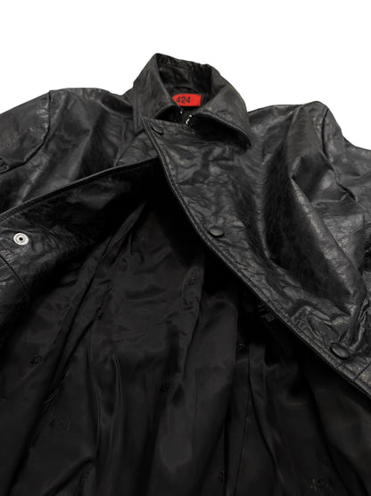 2024 Paper Effect Distressed Leather Trench Coat