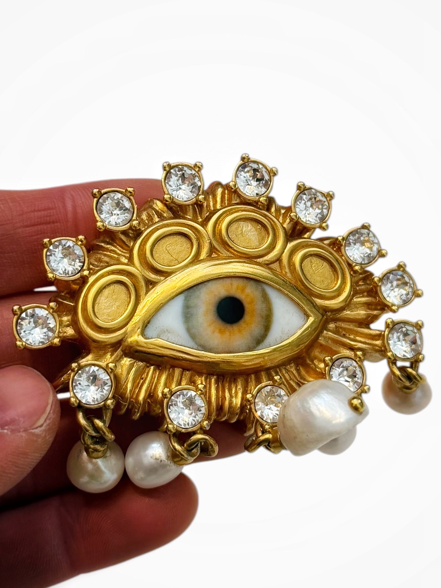 Pearl Crystal Eye Brooch