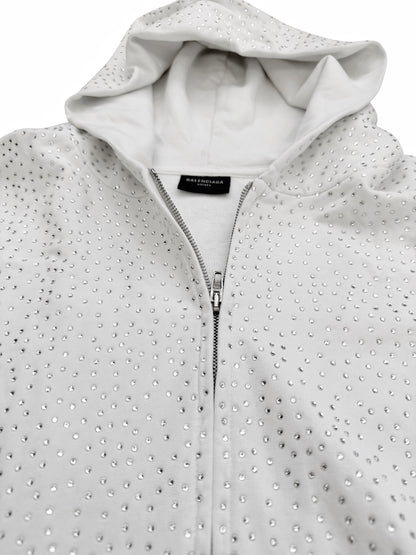 Strass Swarovski Crystal Zip White Hoodie