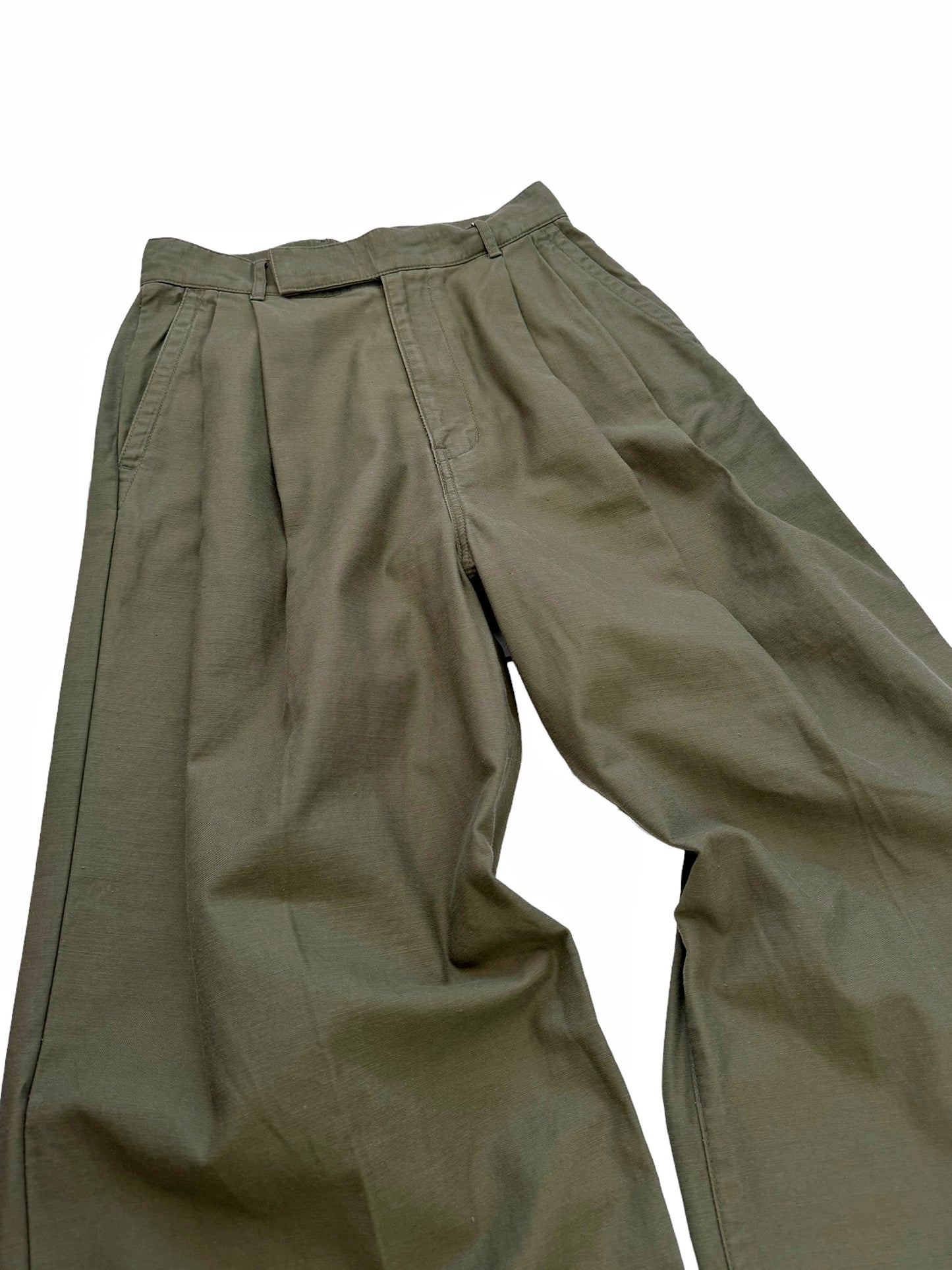 Pleated Baggy Olive Officer Pants