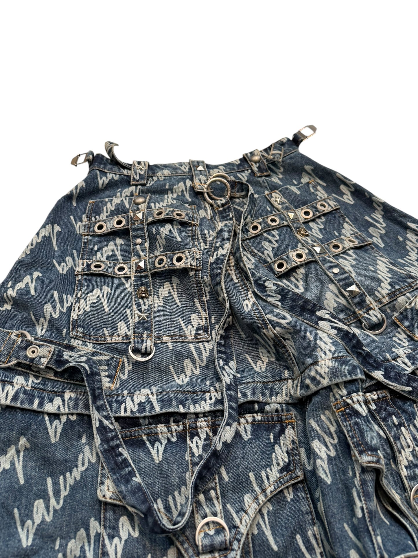 Runway Script Denim Raver Skirt