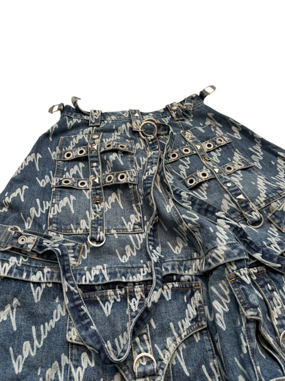 Runway Script Denim Raver Skirt