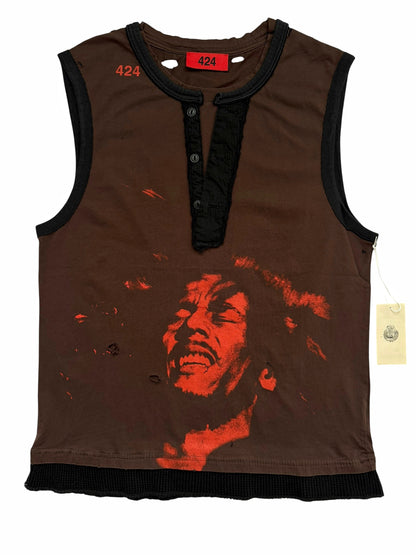Bob Marley Distressed Layered Thermal Tank Tee