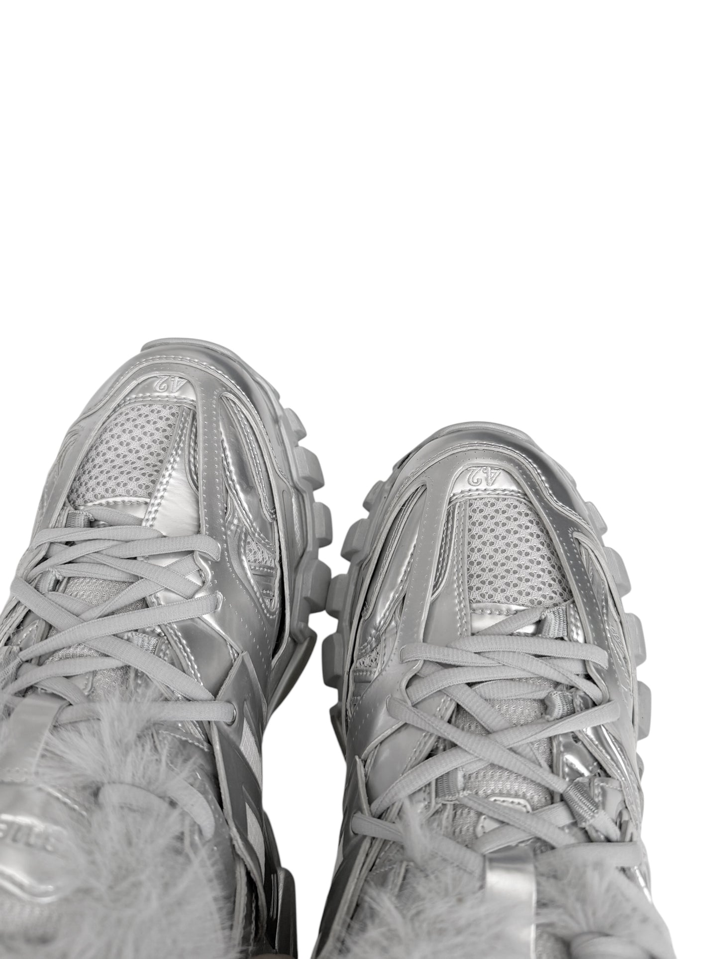 Metallic Silver Fur Track Runner