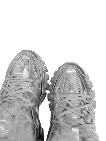 Metallic Silver Fur Track Runner