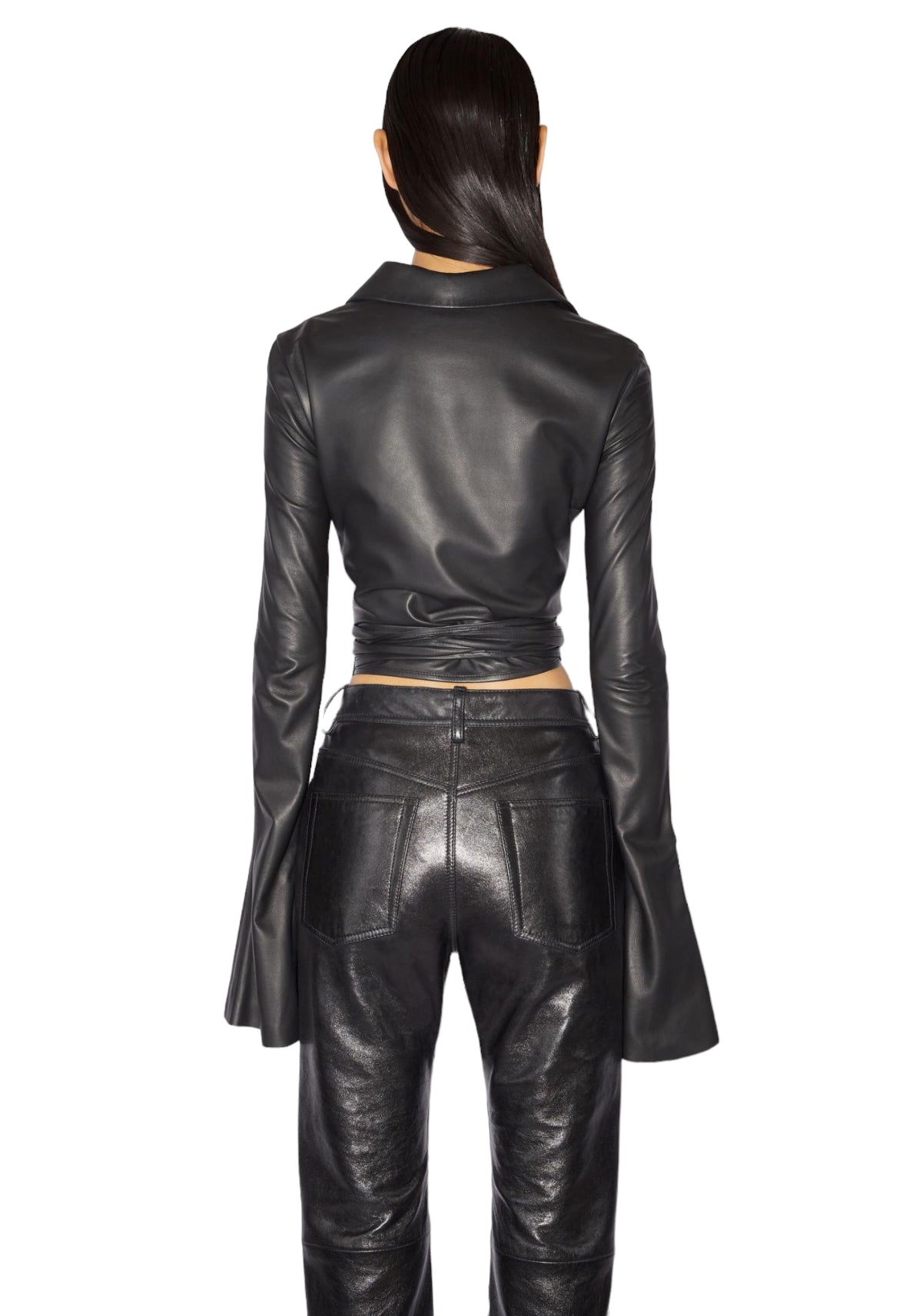 Teba Crinkled Wrap-over Leather Top