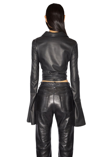 Teba Crinkled Wrap-over Leather Top