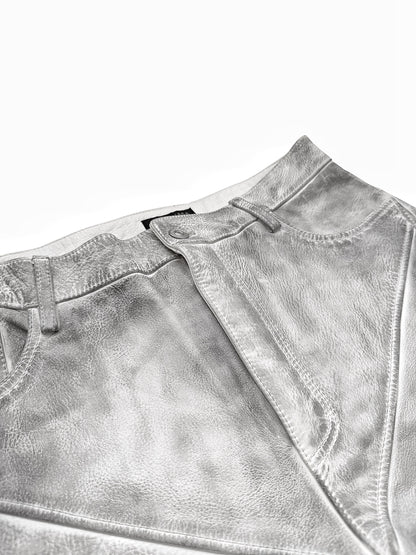 Mud Show White Leather Biker Pants