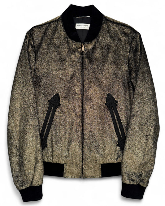 Gold Sprinkled Velvet Western Teddy Varsity Bomber