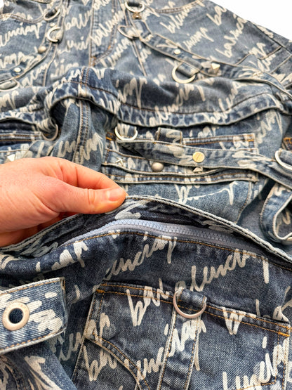 Runway Script Denim Raver Skirt