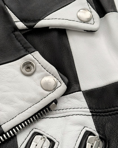 SS14 Checkerboard Patchwork L01 Lambskin Motorcycle Jacket