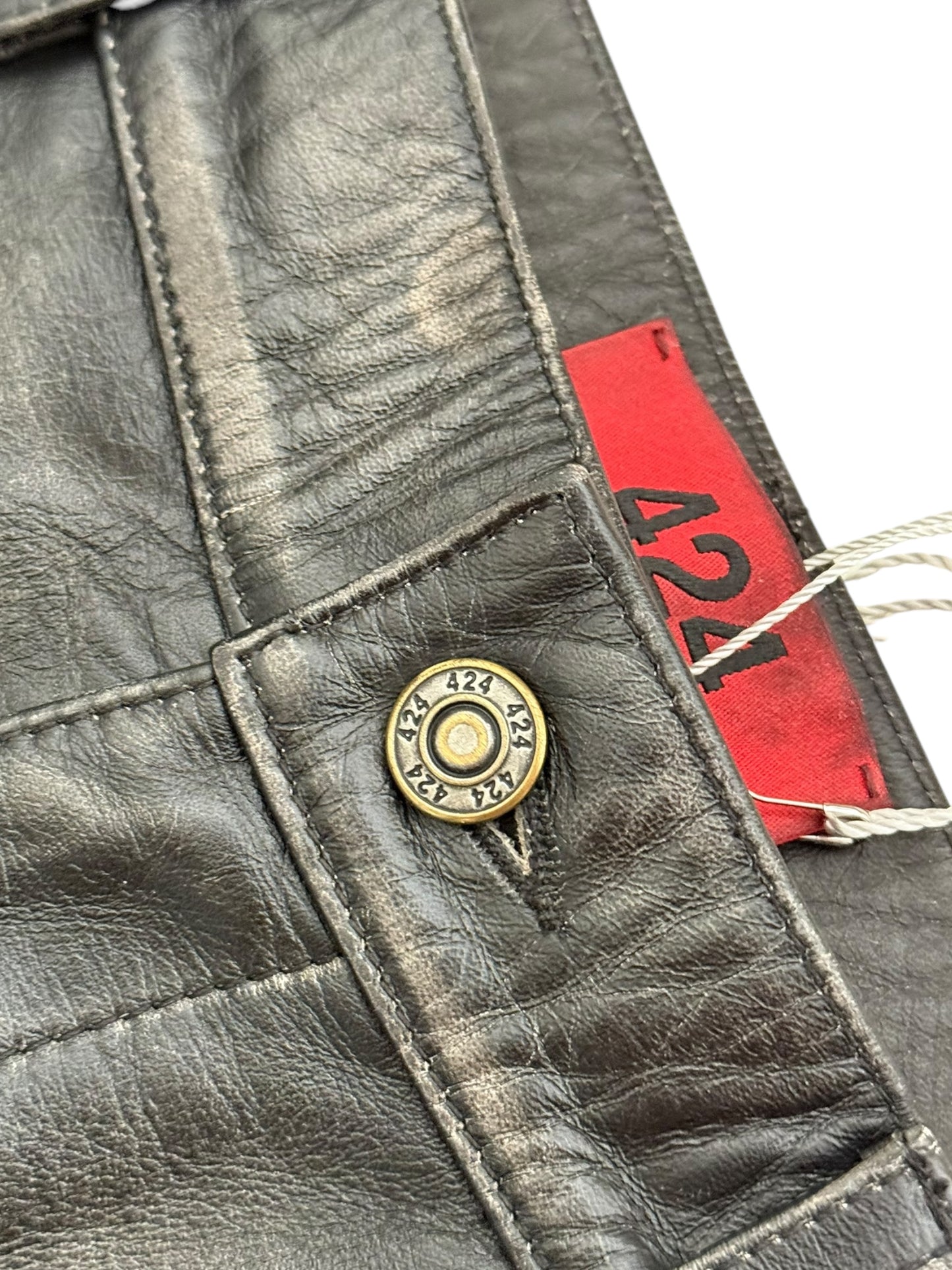 Leather Jeans Rub Distressed Pants