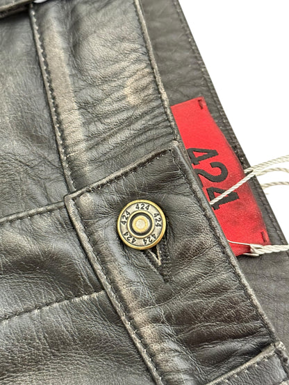 Leather Jeans Rub Distressed Pants