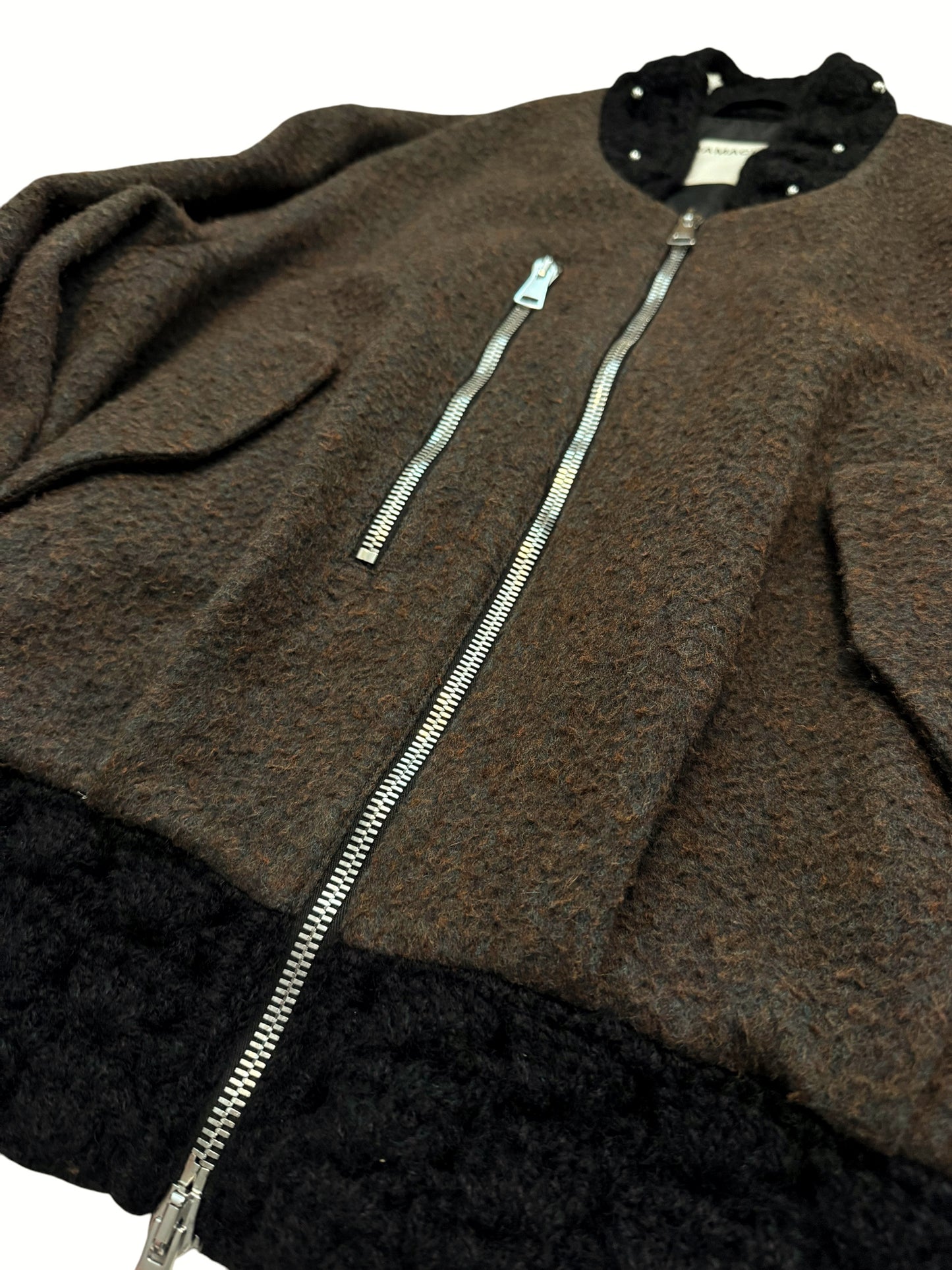 P Stone Wool Zipper Oversized Bomber Jacket