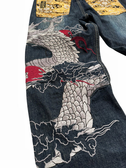 Embroidered Dragonball Flame Denim