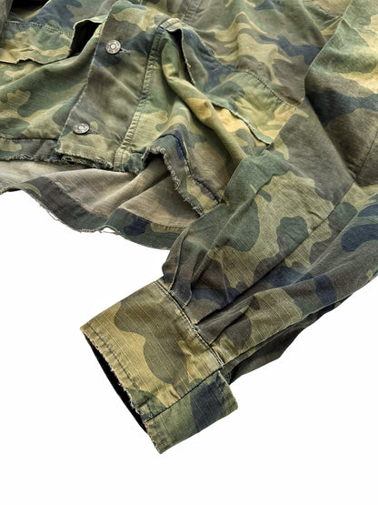 Distressed Cropped Camo Anorak Parka Jacket