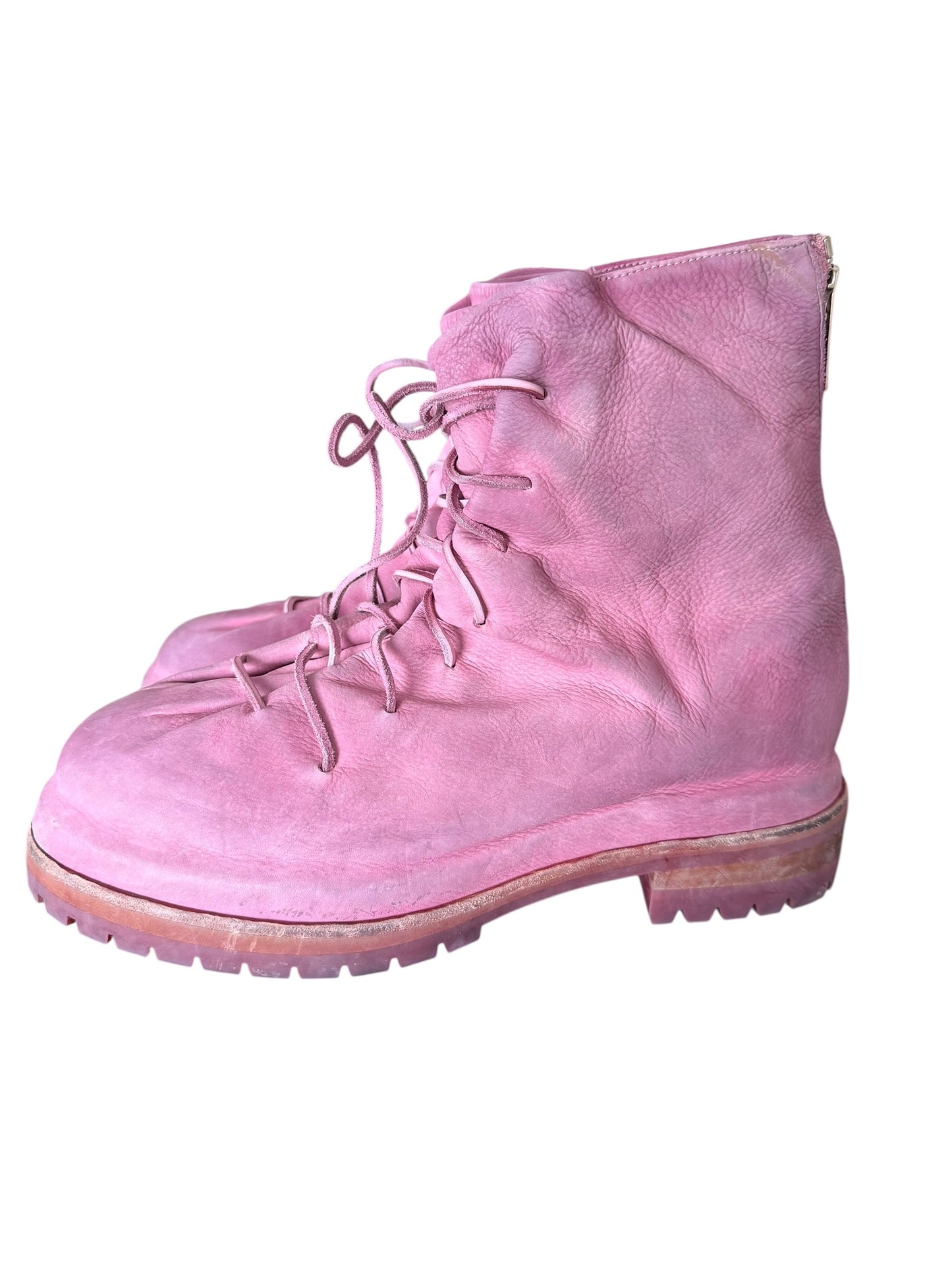 Overdyed Pink Leather Lace Up Marathon Boot