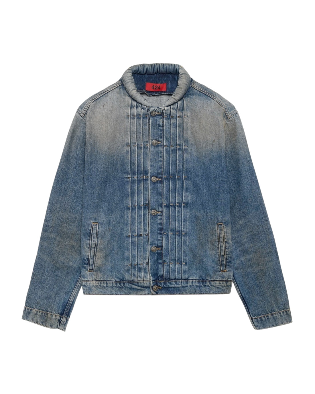 Japanese Wash Mandarin Collar Pleated Denim Trucker
